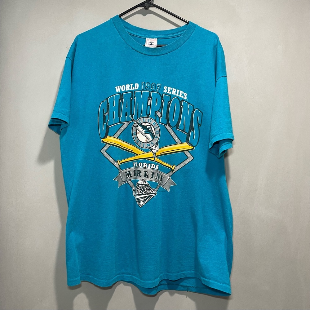 Vtg Florida Marlins World Series Champions Roster T Shirt 1997 XL Single Stitch